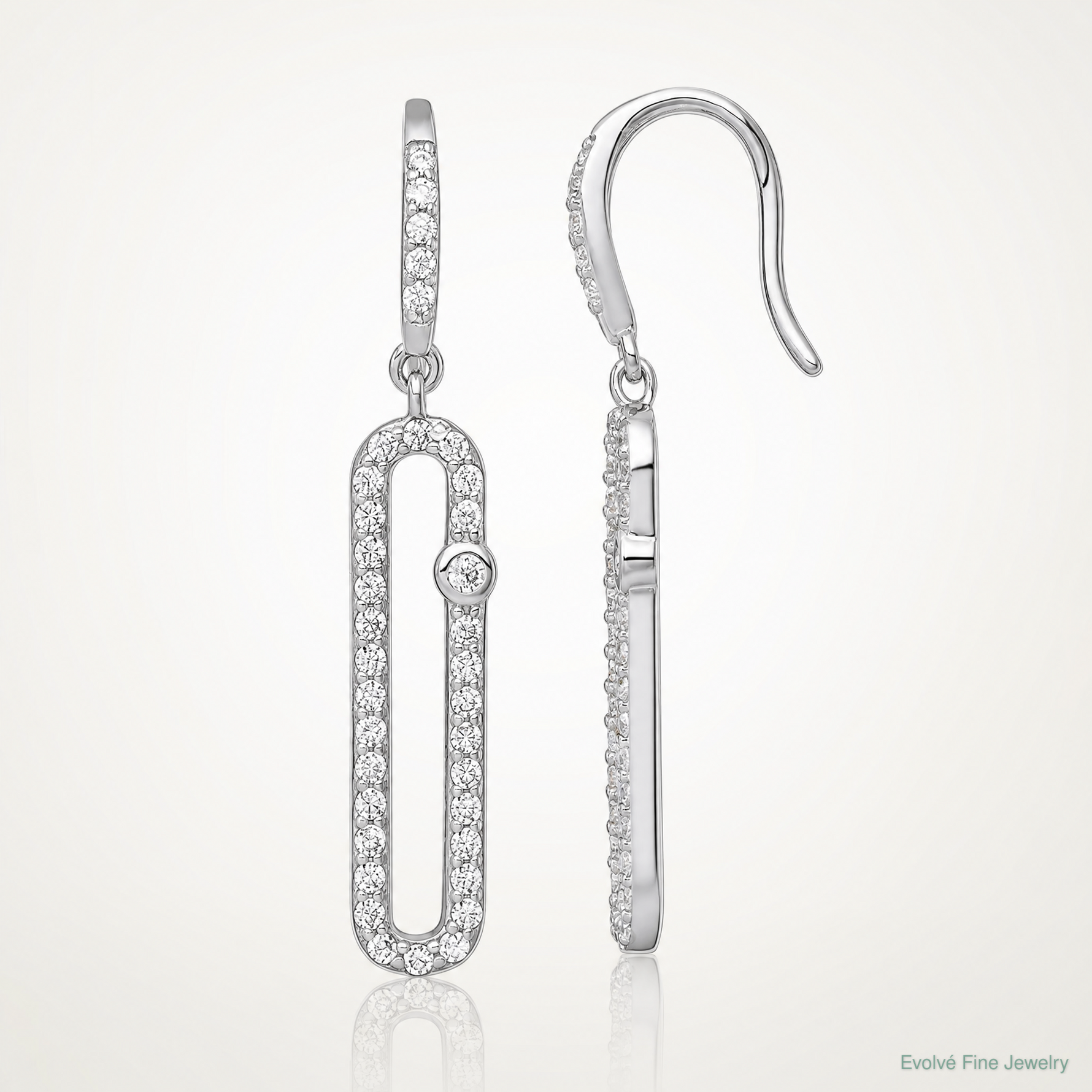 Sterling Silver RH-plated Polished CZ Elongated Link Dangle Earrings - Lifestyle View