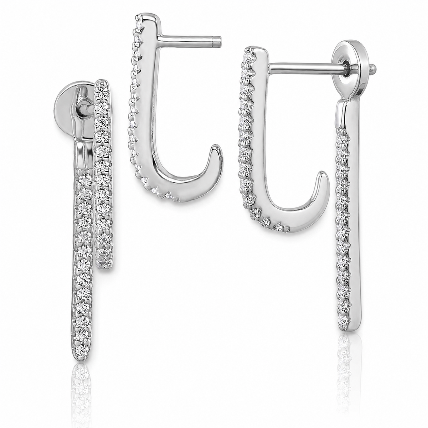 Sterling Silver Rhodium-plated CZ Front and Back Dangle Post Earrings - Lifestyle View