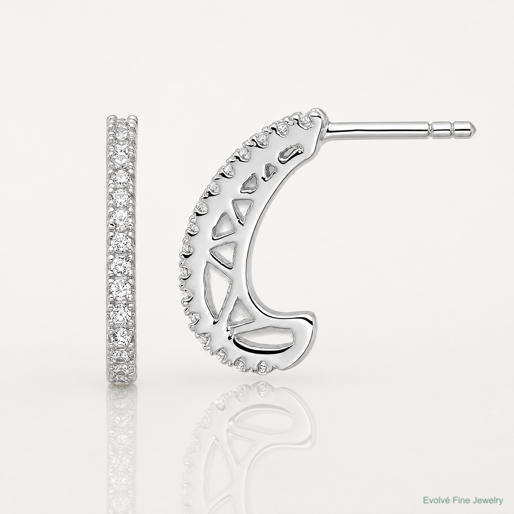 Sterling Silver Rhodium-plated CZ J-Hoop Post Earrings - Lifestyle View