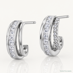 Sterling Silver Rhodium-plated Polished CZ Post J-Hoop Earrings - Lifestyle View