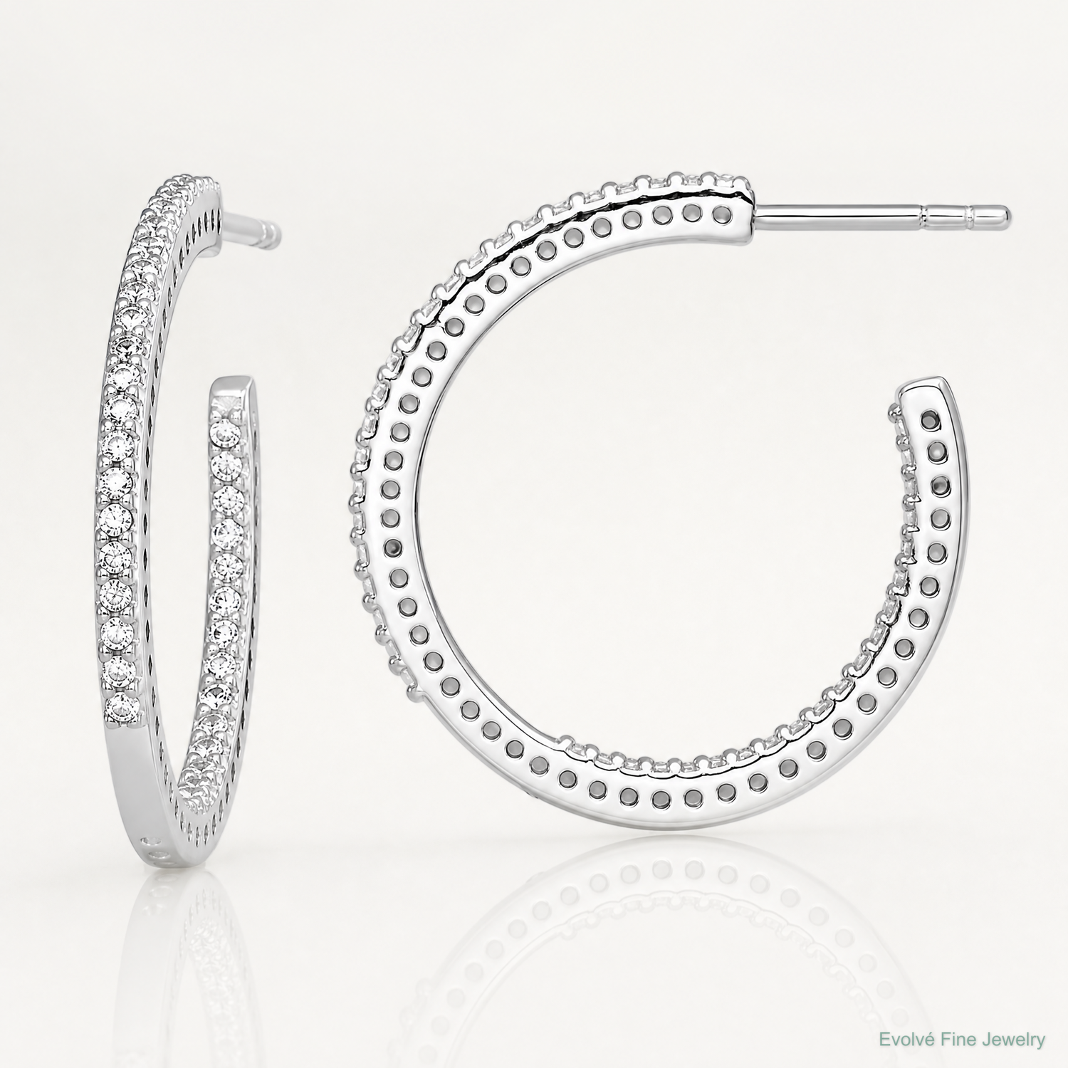 SSilver RH-plated Polished 1.6mm CZ In and Out Post C-Hoop Earrings - Lifestyle View