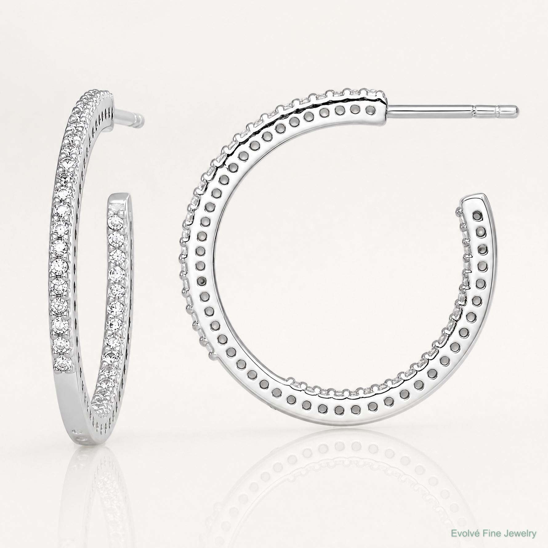 SSilver RH-plated Polished 1.6mm CZ In and Out Post C-Hoop Earrings - Lifestyle View