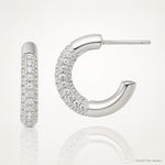 Sterling Silver Polished Pave CZ Post C-Hoop Earrings - Lifestyle View