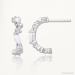 SSilver RH-plated Polished CZ and Lab Created Opal Post C-Hoop Earrings - Lifestyle View