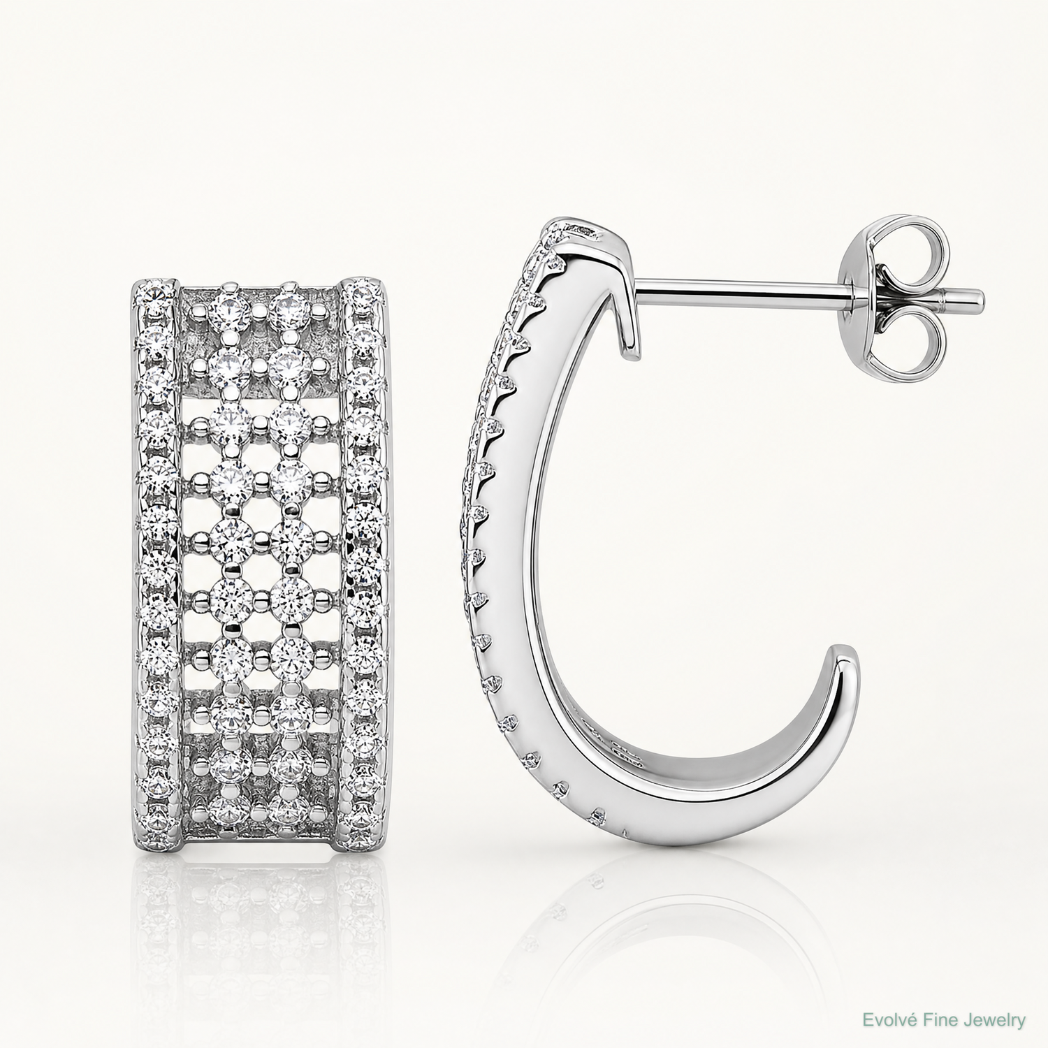 Sterling Silver Rhodium-plated CZ Post J-Hoop Earrings - Lifestyle View