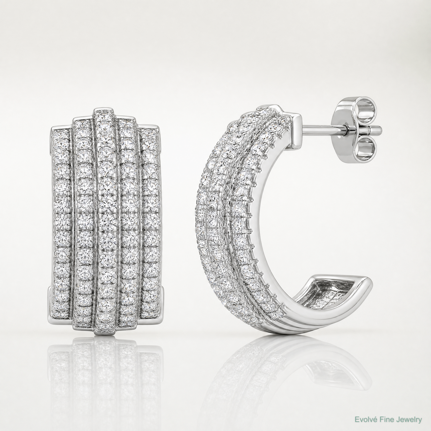 Sterling Silver Rhodium-plated 5 Row Post J-Hoop Earrings - Lifestyle View