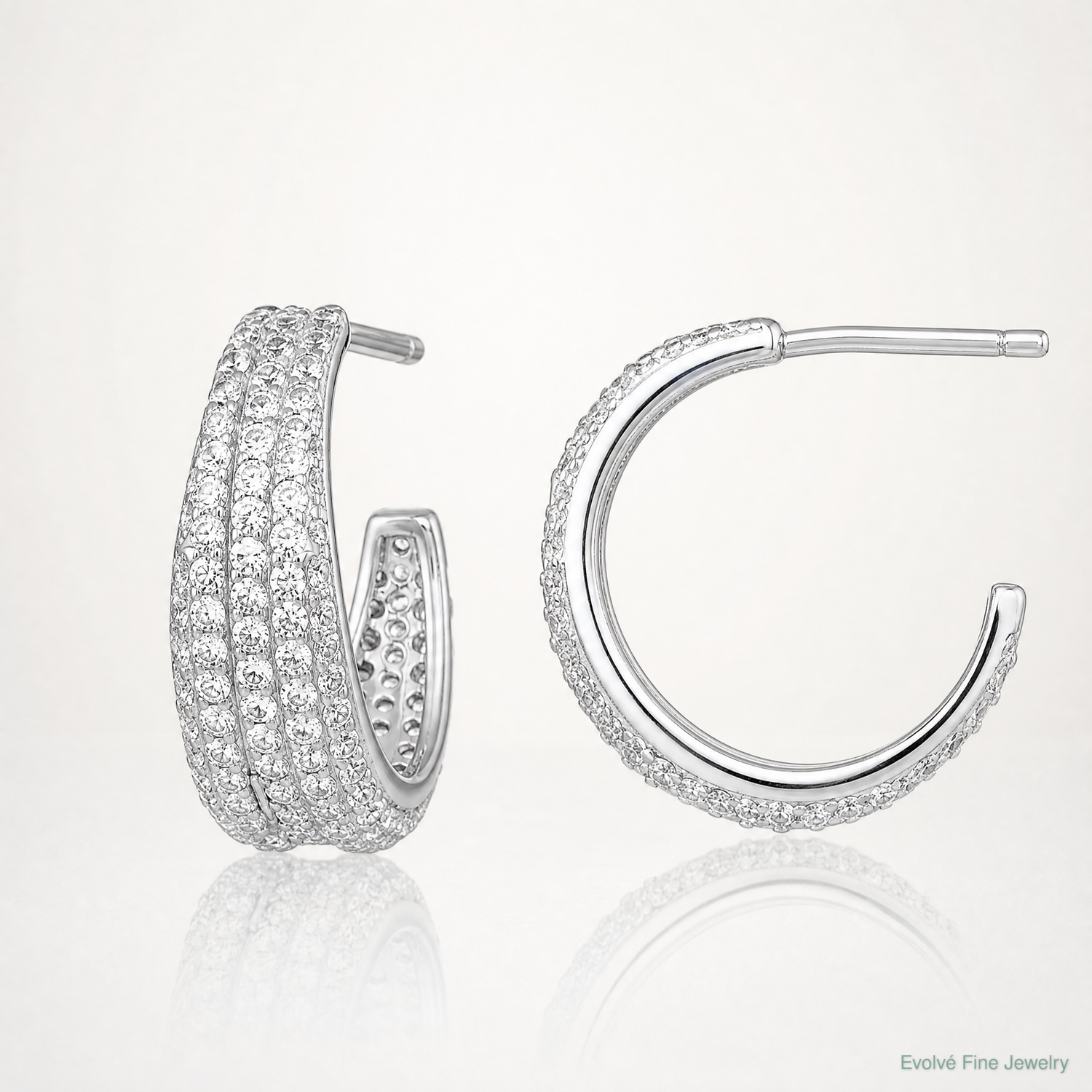 Sterling Silver RH-plated Tapered Pave CZ Post C-Hoop Earrings - Lifestyle View
