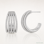 Sterling Silver Rhodium-plated CZ Multi Row Post J-Hoop Earrings - Lifestyle View
