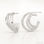Sterling Silver Polished CZ 3-Row Post C-Hoop Earrings - Lifestyle View