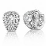 Sterling Silver RH-plated Polished CZ Hinged Huggie Hoop Earrings - Lifestyle View