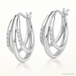 Sterling Silver Rhodium-plated Polished CZ Hoop Earrings - Lifestyle View