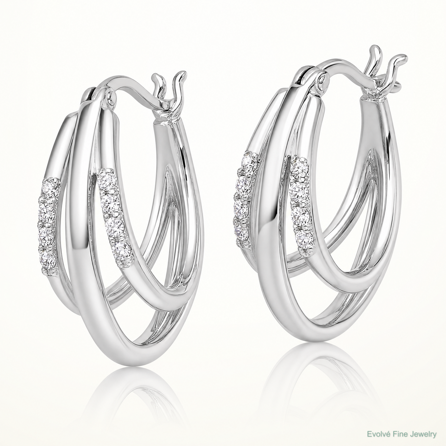 Sterling Silver Rhodium-plated Polished CZ Hoop Earrings - Lifestyle View