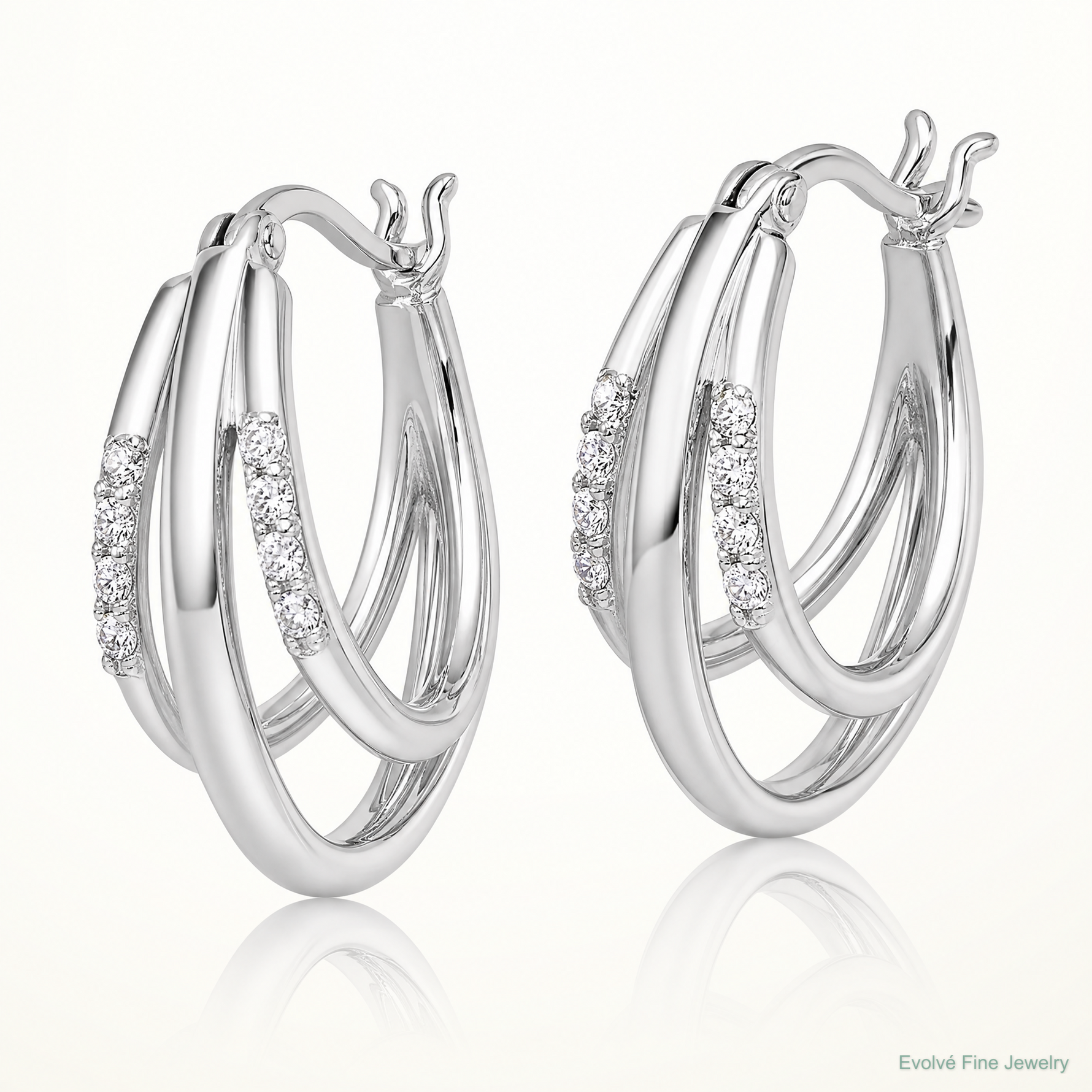 Sterling Silver Rhodium-plated Polished CZ Hoop Earrings - Lifestyle View