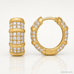 Sterling Silver Gold-Tone Polished/Textured CZ Hinged Round Hoop Earrings - Lifestyle View