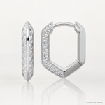 Sterling Silver Rhodium-plated Polished CZ Geometric Hoop Earrings - Lifestyle View