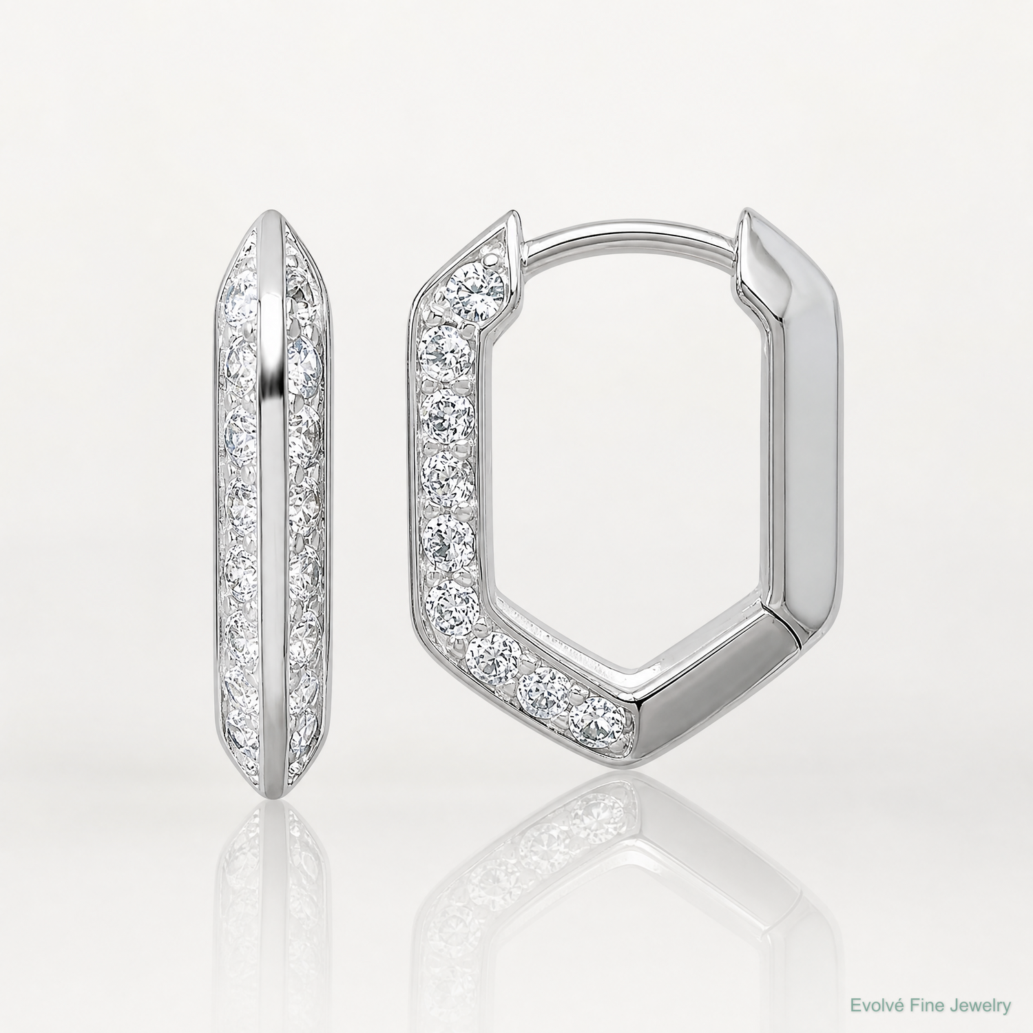 Sterling Silver Rhodium-plated Polished CZ Geometric Hoop Earrings - Lifestyle View