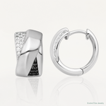 Sterling Silver RH-pltd Polished Black/White CZ Round Hinged Hoop Earrings - Lifestyle View