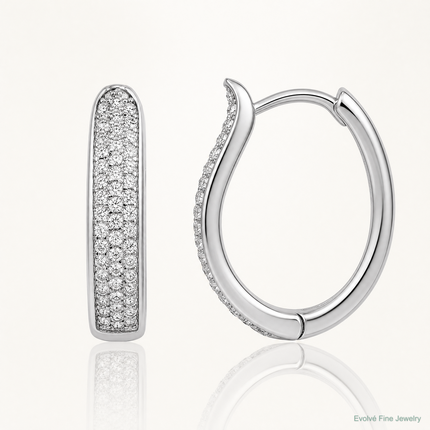 Sterling Silver Rhodium-plated CZ Polished Curved Hinged Hoop Earrings - Lifestyle View