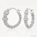 Sterling Silver RH-plated Polished CZ Byzantine Link Round Hoop Earrings - Lifestyle View