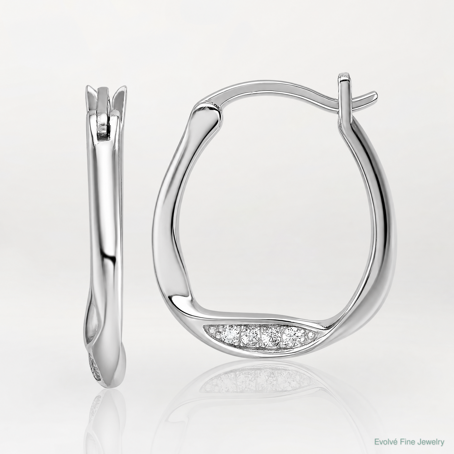 Sterling Silver Rhodium-plated CZ Polished Small Twist Hoop Earrings - Lifestyle View