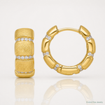 Sterling Silver Gold-Tone Polish/Textured CZ 8mm Hinged Hoop Earrings - Lifestyle View