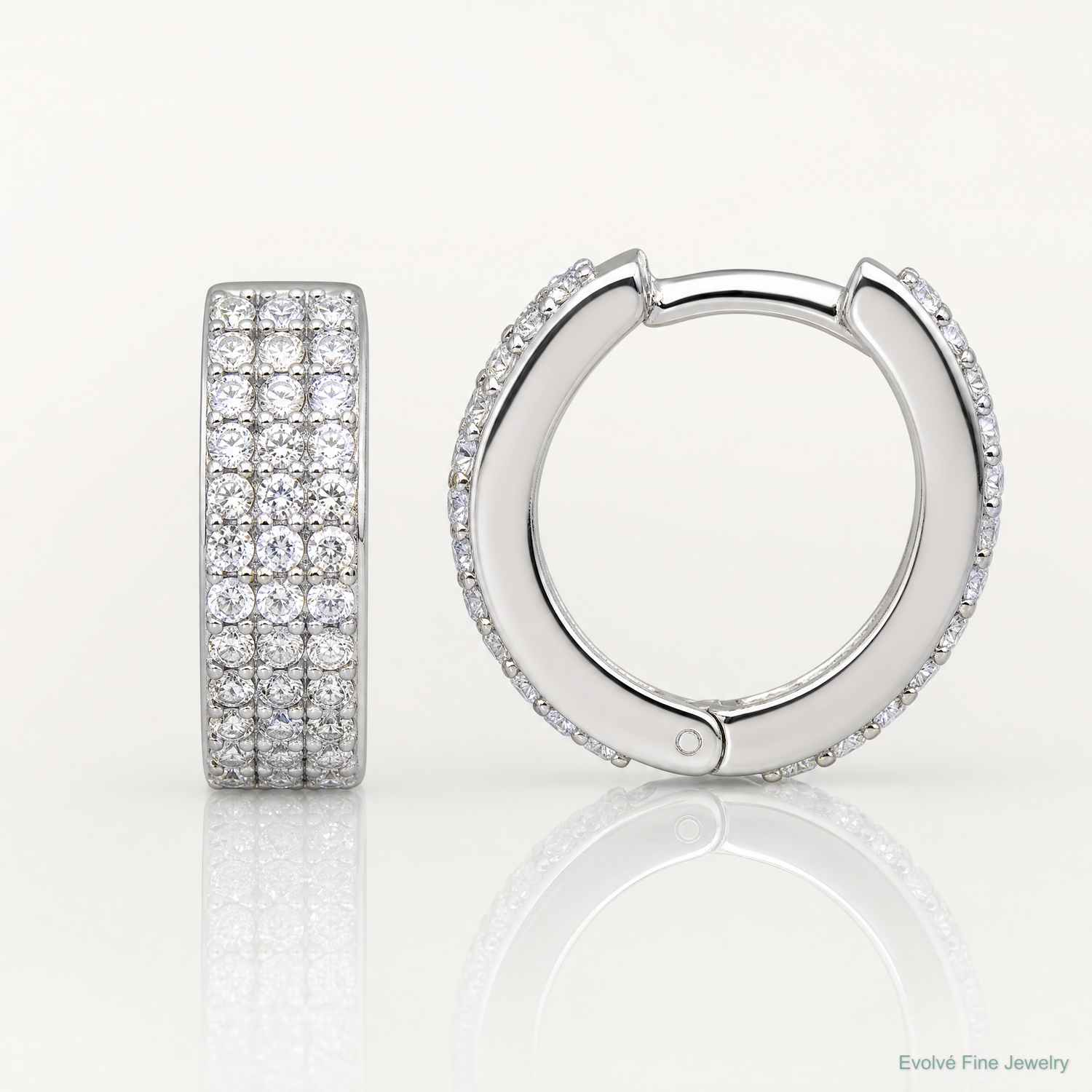 Sterling Silver Polished 4.5mm CZ Hinged Round Hoop Earrings - Lifestyle View