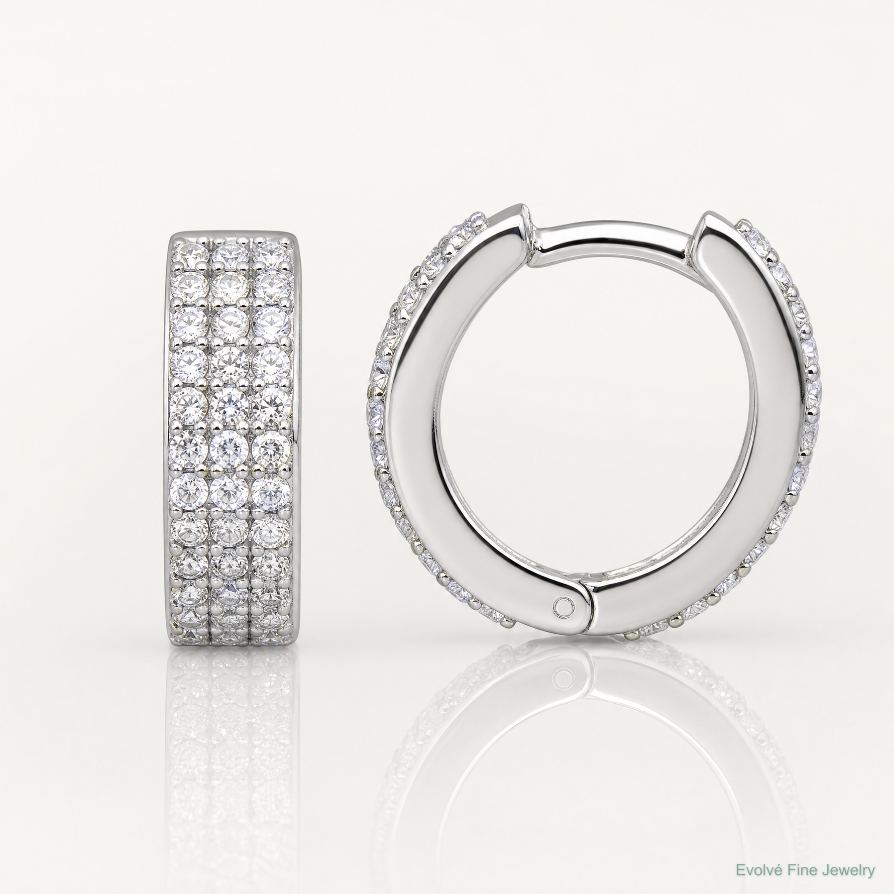 Sterling Silver Polished 4.5mm CZ Hinged Round Hoop Earrings - Lifestyle View