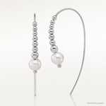 Sterling Silver RH-plated Polished and Beaded Shell Pearl Threader Earrings - Lifestyle View