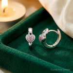 Sterling Silver Rh-plated Children's Pink CZ Heart Hoop Earrings - Lifestyle View