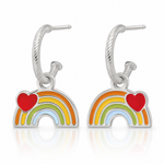 Sterling Silver Grooved Enamel Rainbow Children's Post Dangle Hoop Earrings - Lifestyle View