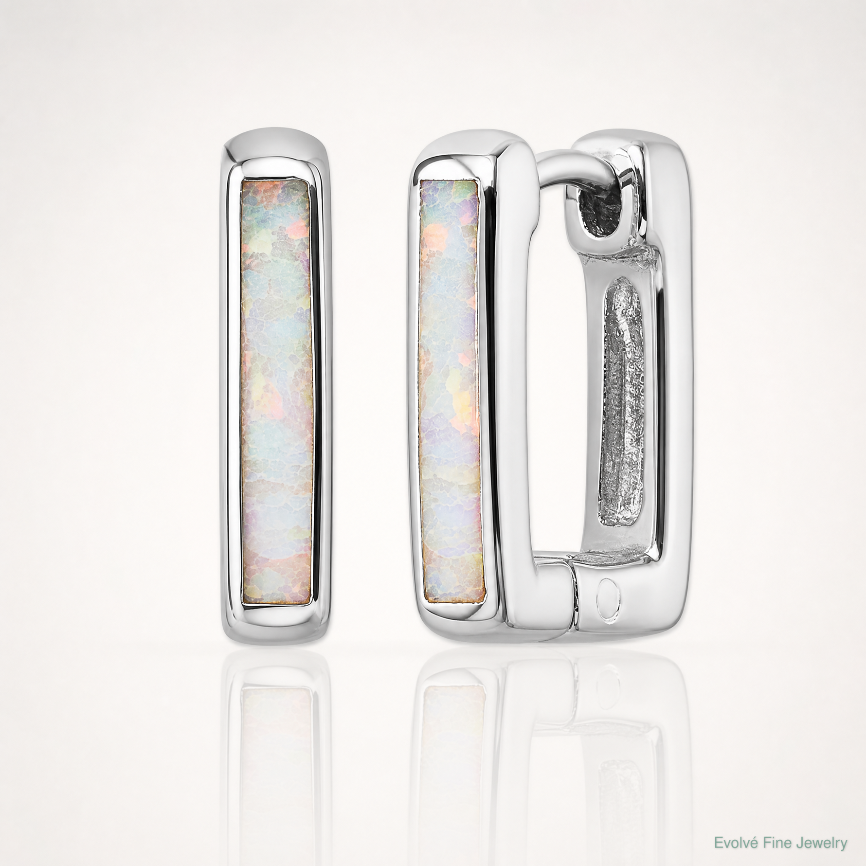Sterling Silver Rhodium-plated Created Opal Square Hoop Earrings - Lifestyle View