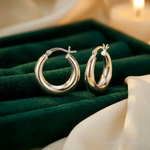 Sterling Silver Polished & Tapered Round Hoop Earrings - Lifestyle View