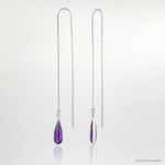 Sterling Silver Polished Purple CZ Teardrop Threader Earrings - Lifestyle View