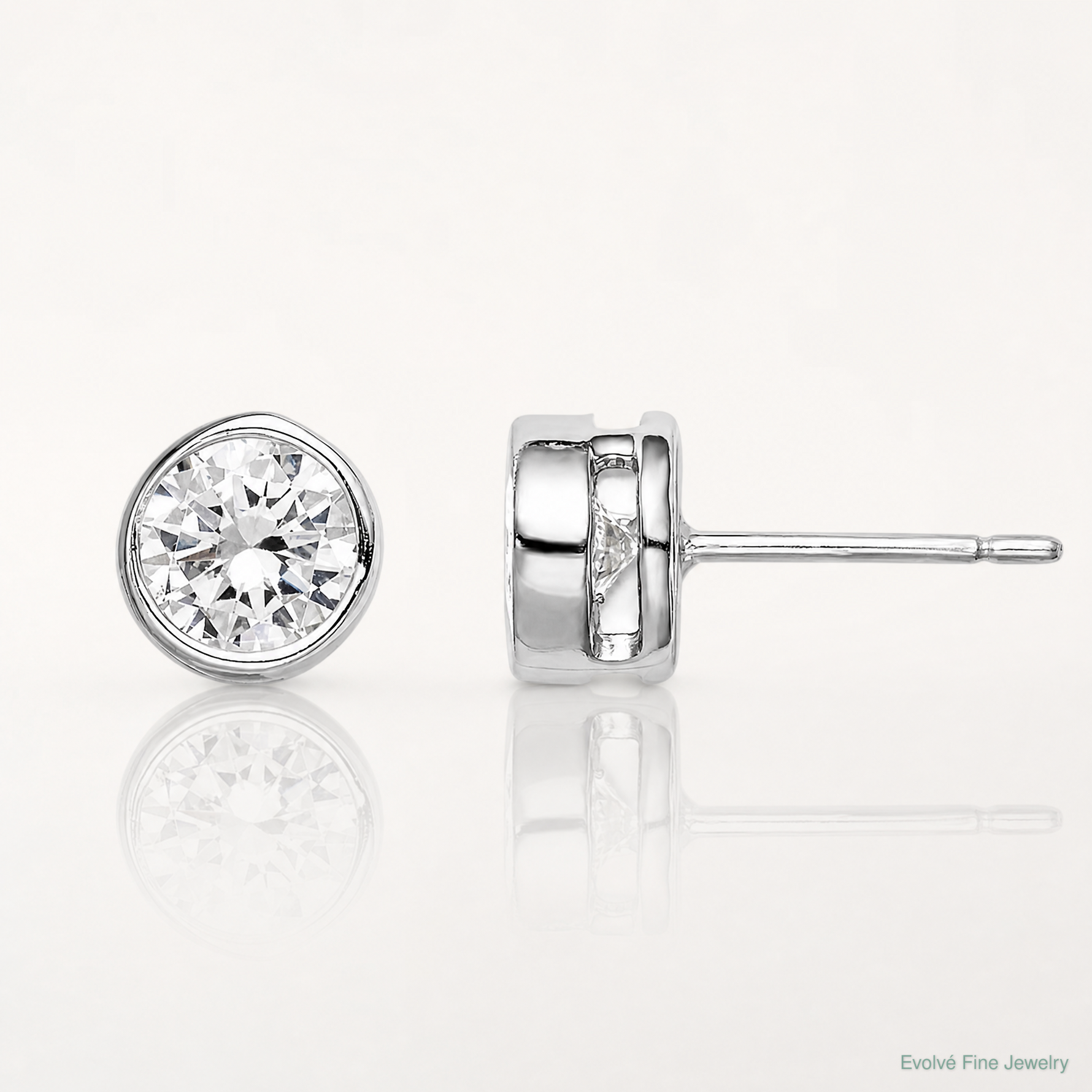 Sterling Silver RH-plated Polished 6mm Round CZ Bezel Set Stud Earrings - Lifestyle View