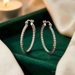 Sterling Silver Rhodium-plated CZ IN/OUT Hoop Earrings - Lifestyle View