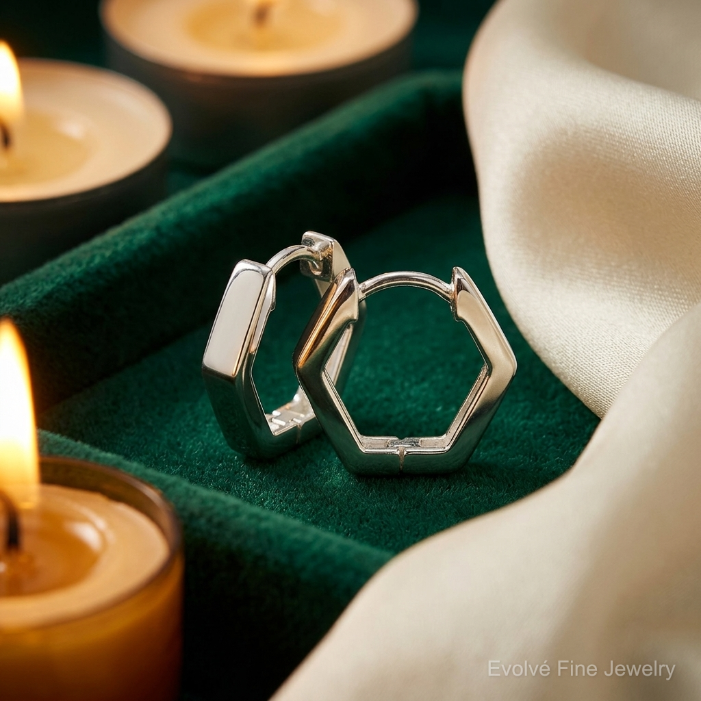 Sterling Silver Striped Hinged Hoop Earrings - Lifestyle View
