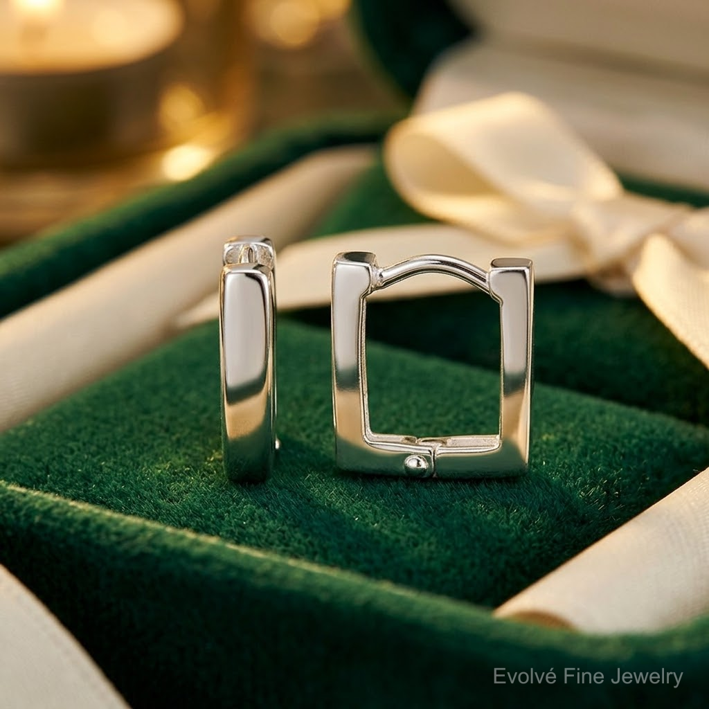 Sterling Silver Square Hinged Hoop Earrings - Lifestyle View