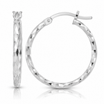 Sterling Silver Rhodium-plated 2mm Diamond Cut Hoop Earrings - Lifestyle View