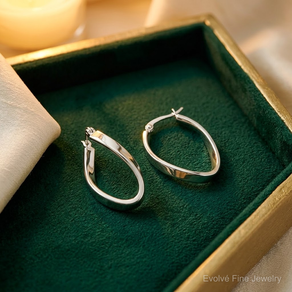 Sterling Silver Polished & Twisted Oval Hoop Earrings - Lifestyle View