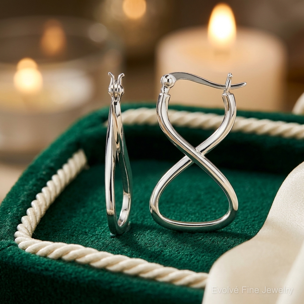 Sterling Silver Polished & Twisted Oval Hoop Earrings - Lifestyle View