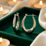 Sterling Silver Polished & Tapered Oval Hoop Earrings - Lifestyle View