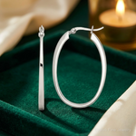 Sterling Silver Tapered 3mm Oval Hoop Earrings - Lifestyle View