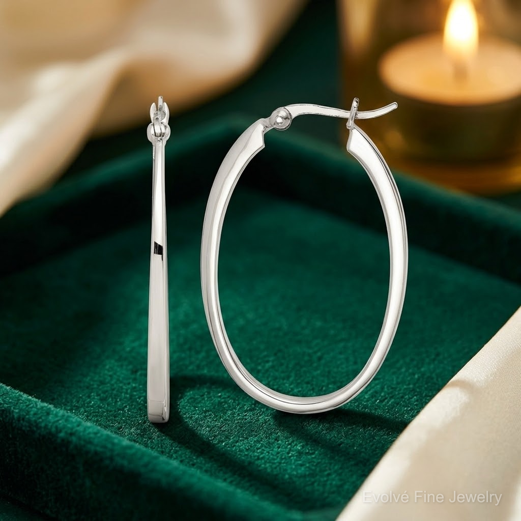 Sterling Silver Tapered 3mm Oval Hoop Earrings - Lifestyle View