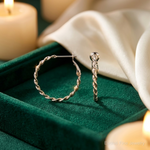 Sterling Silver Rhodium-plated Twisted Omega Back Hoop Earrings - Lifestyle View