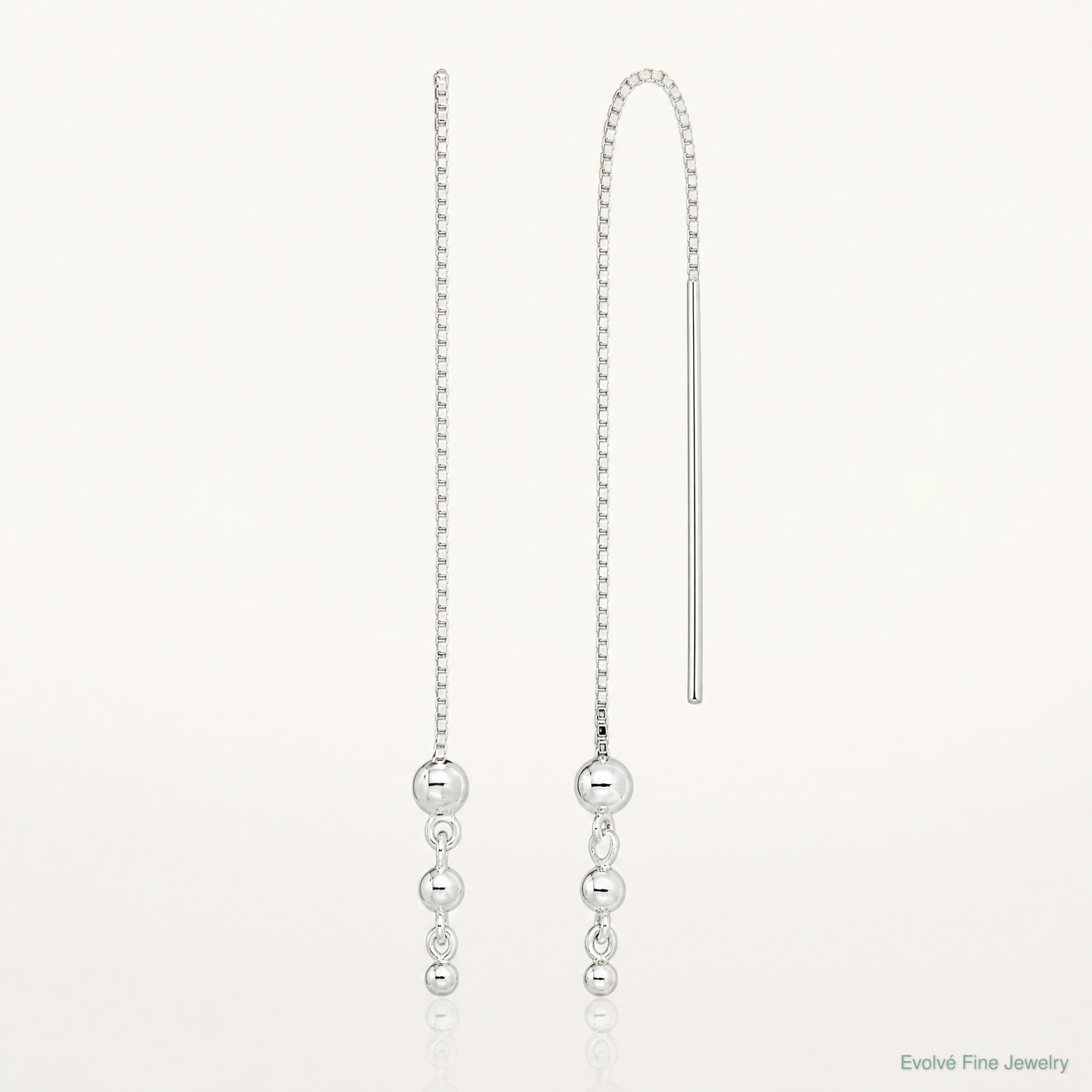 Sterling Silver Polished Triple Graduated Ball Threader Earrings - Lifestyle View