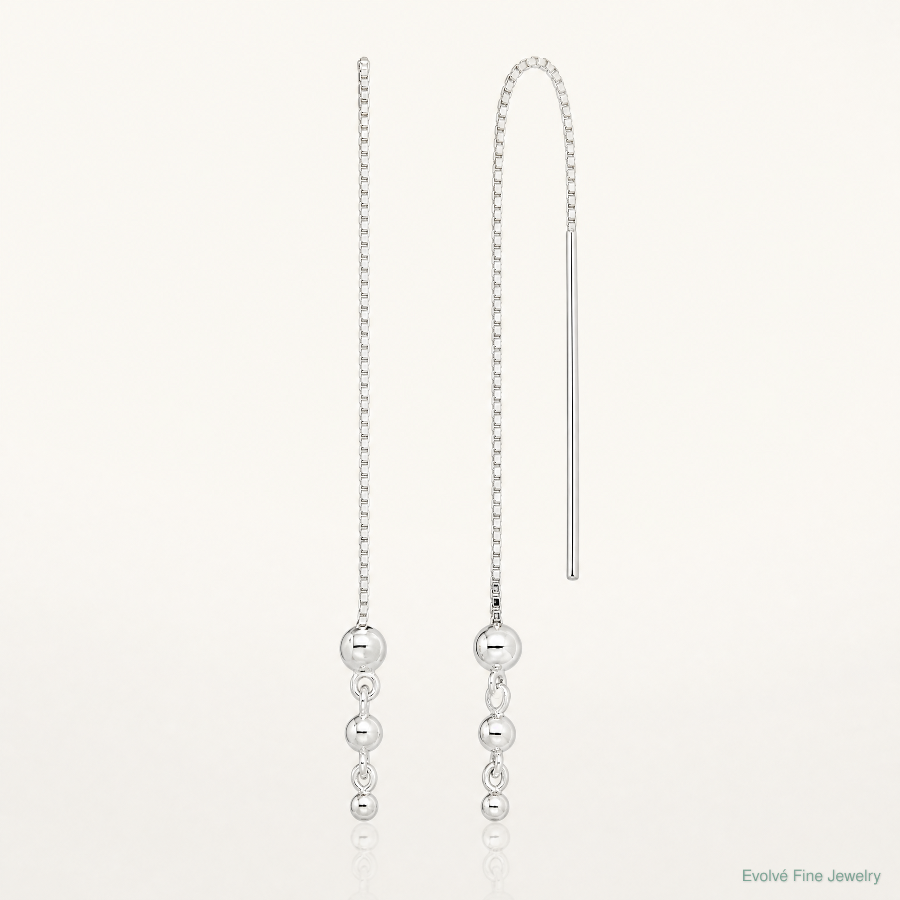 Sterling Silver Polished Triple Graduated Ball Threader Earrings - Lifestyle View