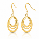 Sterling Silver Flash Gold-plated Polished Triple Oval Dangle Earrings - Lifestyle View