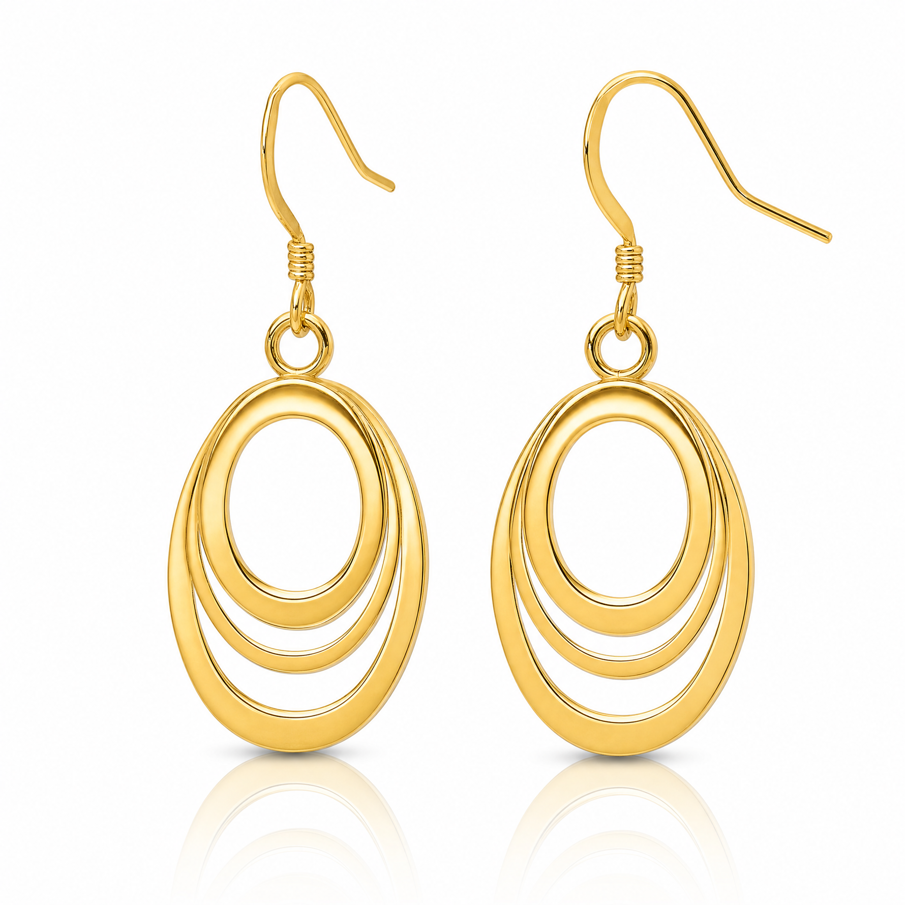 Sterling Silver Flash Gold-plated Polished Triple Oval Dangle Earrings - Lifestyle View