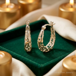 Sterling Silver Polished Filigree Oval Hoop Earrings - Lifestyle View
