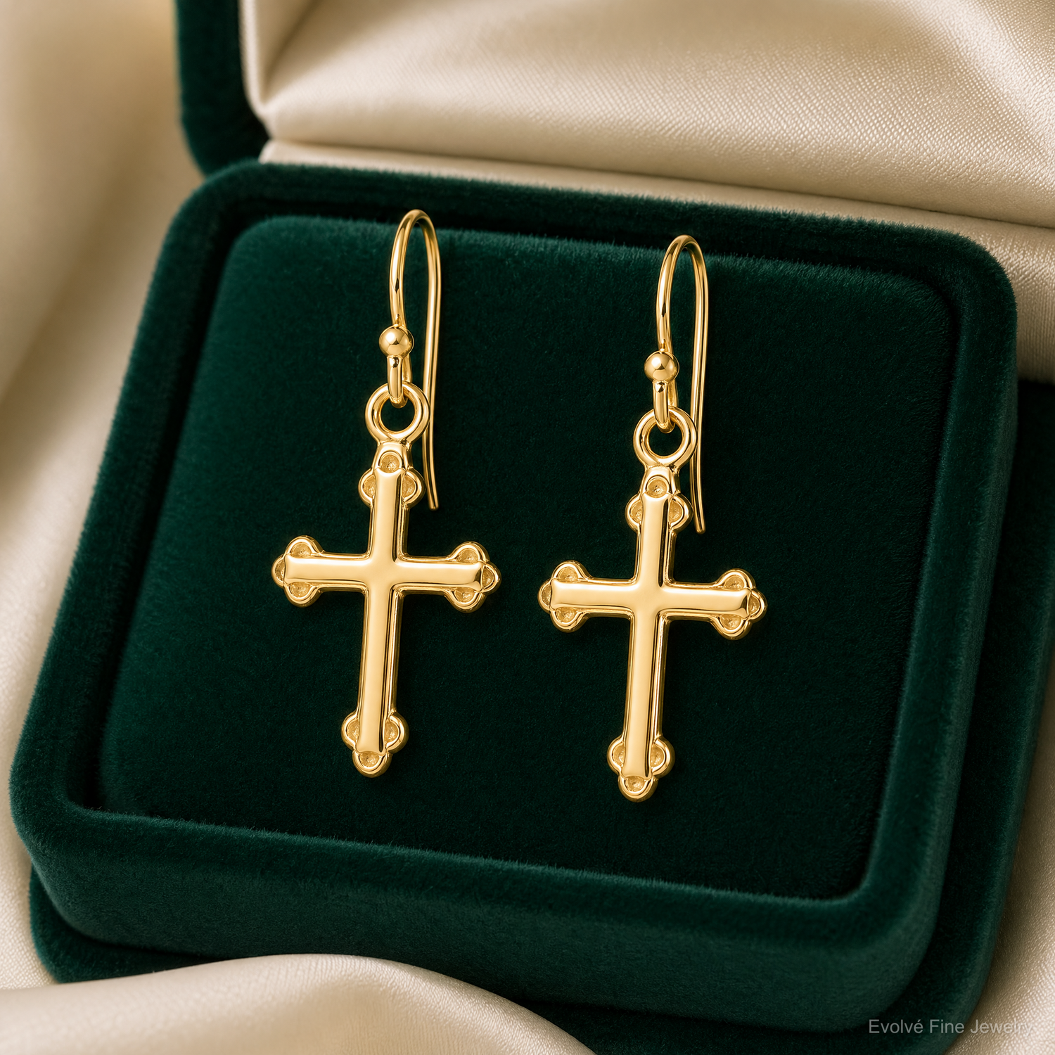 Sterling Silver Gold-tone Polished Budded Cross Dangle Earrings - Lifestyle View